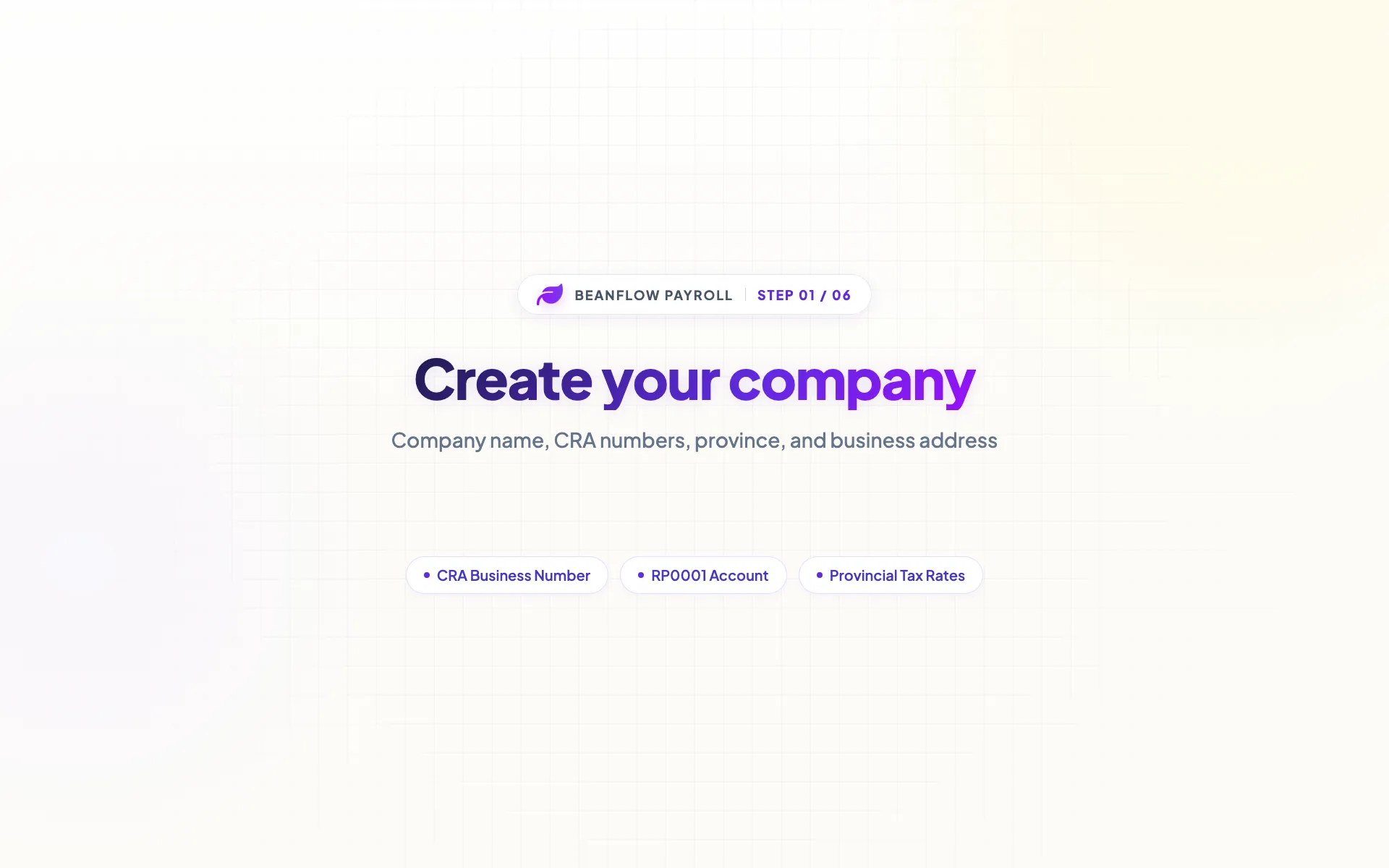 Product screen: Create your company